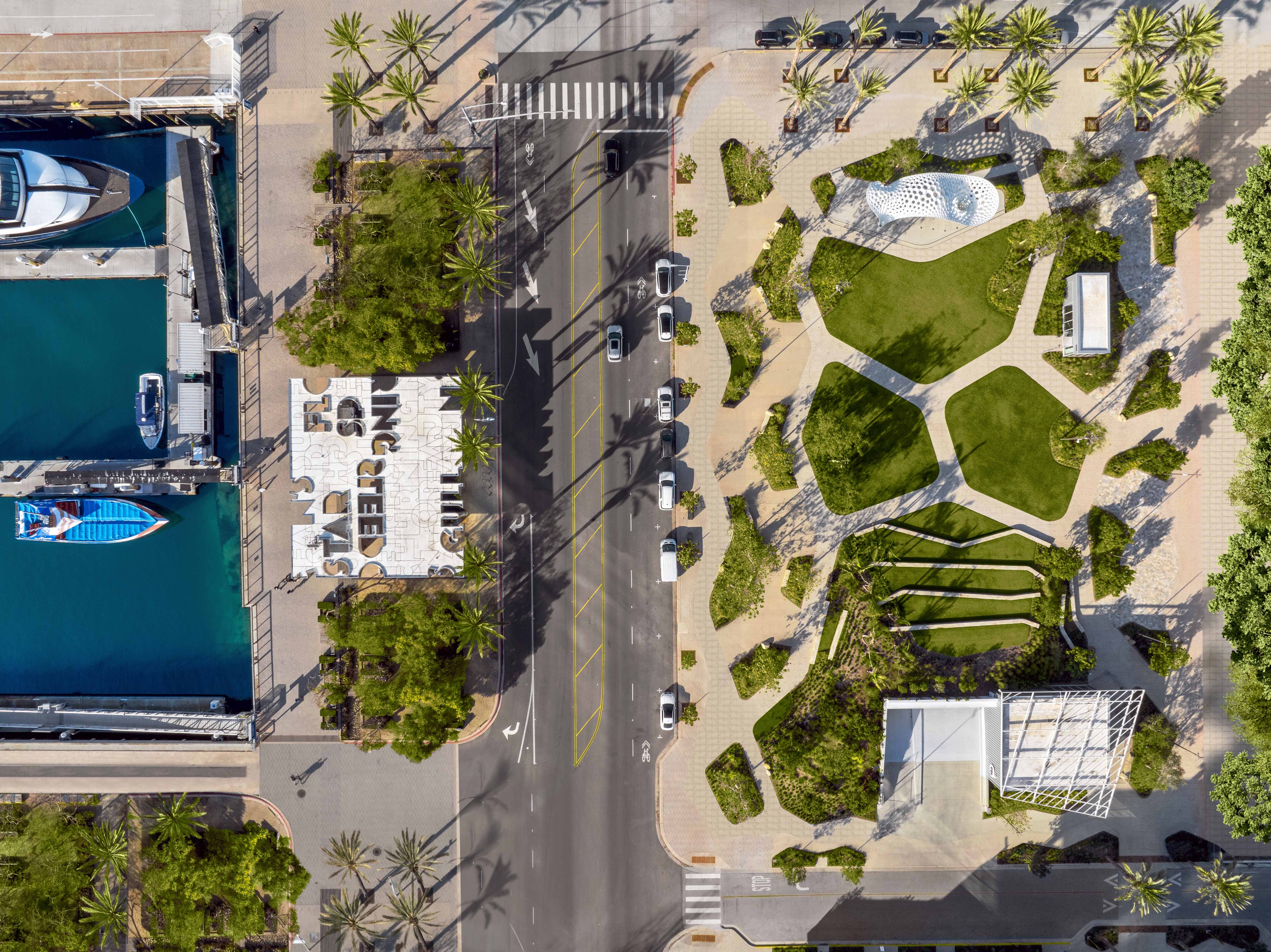 Aerial view of the North Harbor waterfront near the garage